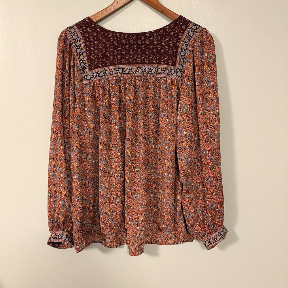 Gap Top Women Large Boho Paisley Pheasant Boxy Relaxed Feminine Romantic Maroon